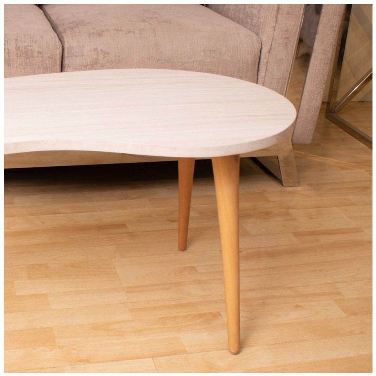 GENERICO - Mesa de centro estilo riñon color niebla