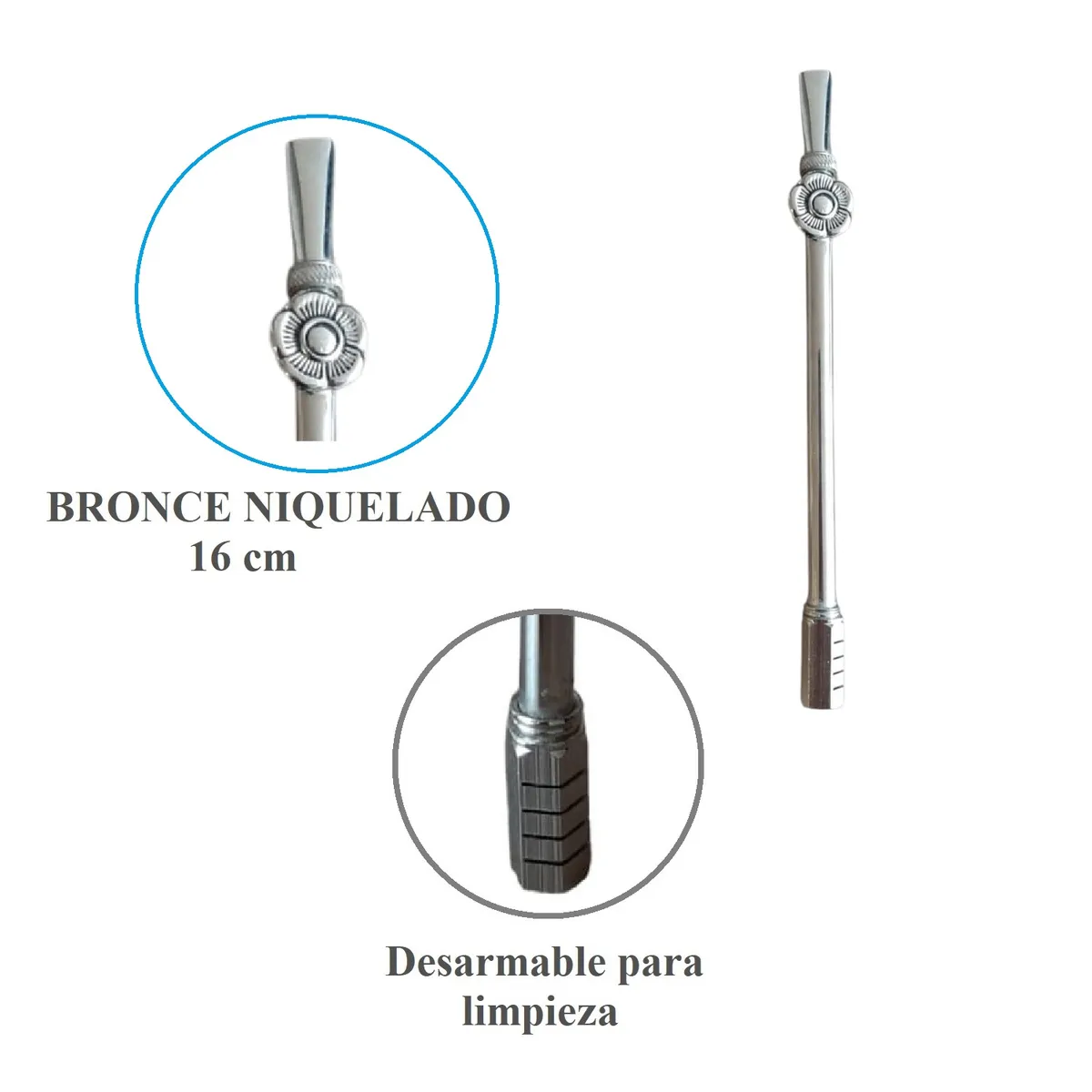 GENERICO - Bombilla Para Tomar Mate Argentina de Bronce Niquelado