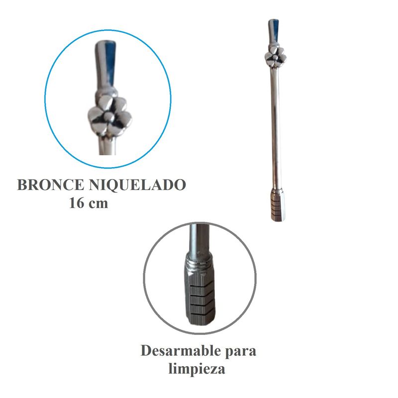 GENERICO - Bombilla Para Tomar Mate Argentina de Bronce Niquelado