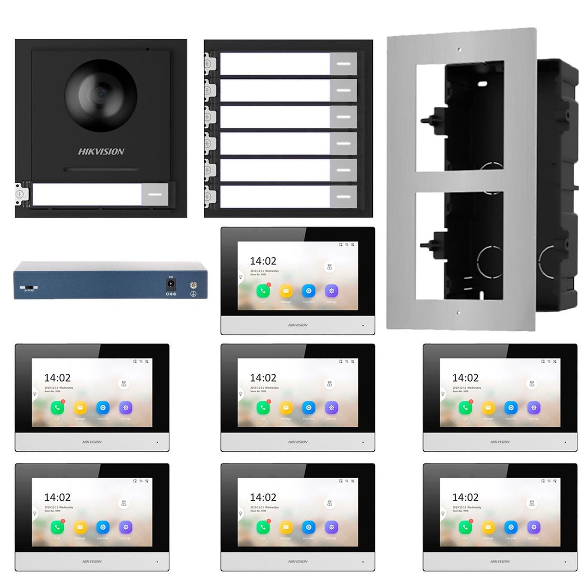 HIKVISION - KIT VIDEO PORTERO IP 7 DEPARTAMENTOS HIKVISION FULL HD APP DS-KD8003