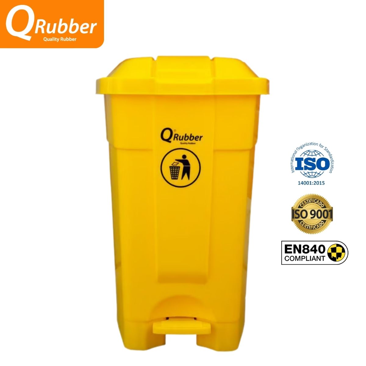 QRUBBER - Tacho de plástico HDPE 70 litros amarillo con pedal QRubber