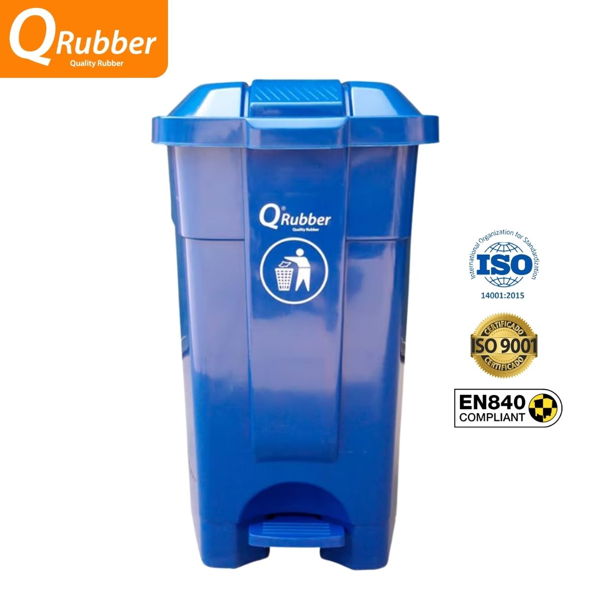QRUBBER - Tacho de plástico (HDPE) 70 litros azul con pedal QRubber