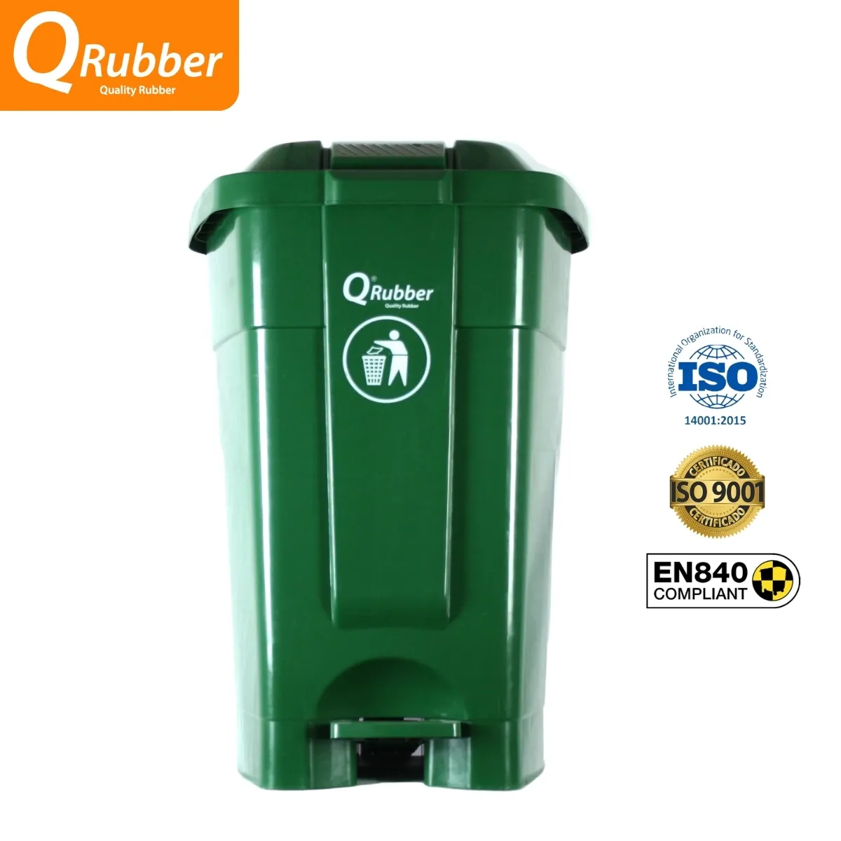 QRUBBER - Tacho de plástico (HDPE) 70 litros verde con pedal QRubber