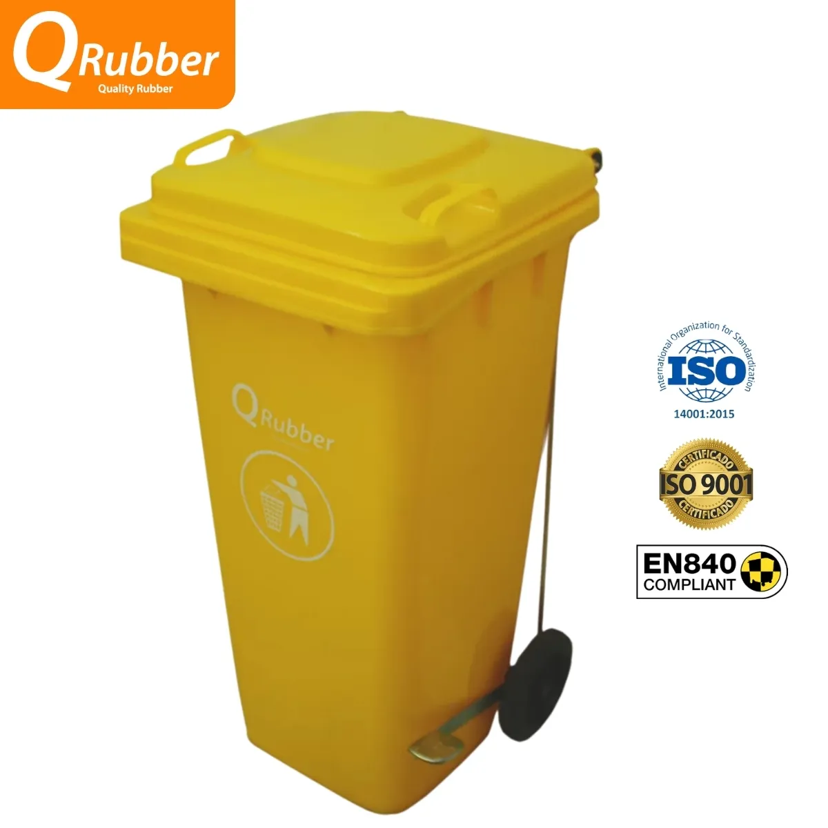 QRUBBER - Tacho de plástico HDPE 120 litros amarillo con pedal QRubber