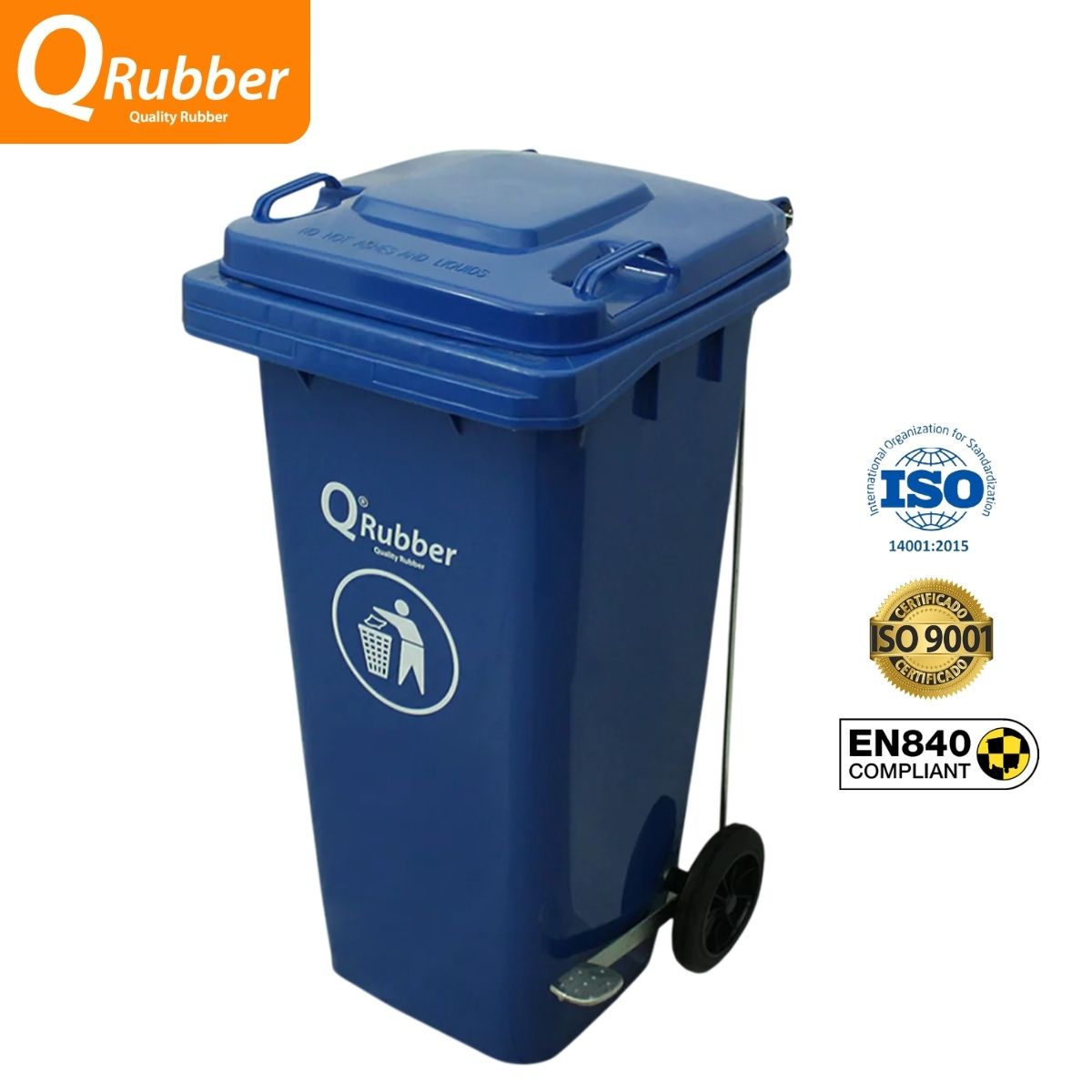 QRUBBER - Tacho de plástico de 120 litros azul con pedal QRubber