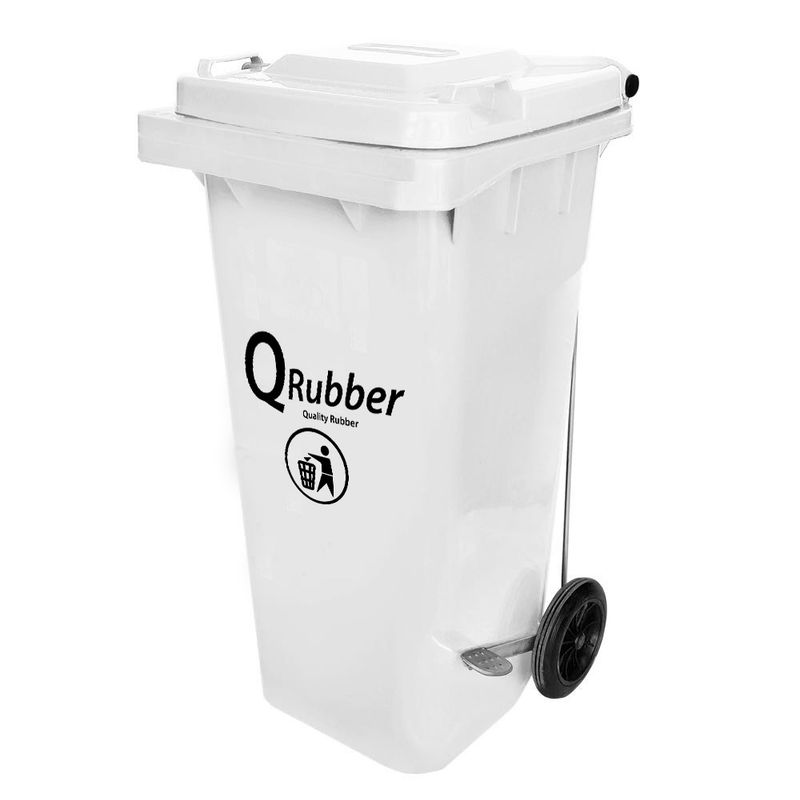 QRUBBER - Tacho de plástico (HDPE) 120 litros blanco con pedal QRubber