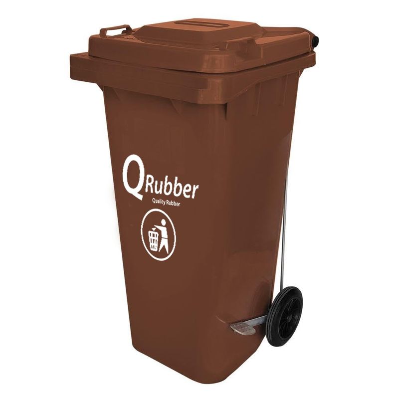 QRUBBER - Tacho de plástico (HDPE) 120 litros café con pedal QRubber