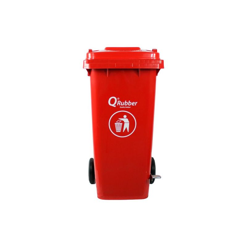 QRUBBER - Tacho de plástico (HDPE) 120 litros rojo con pedal QRubber