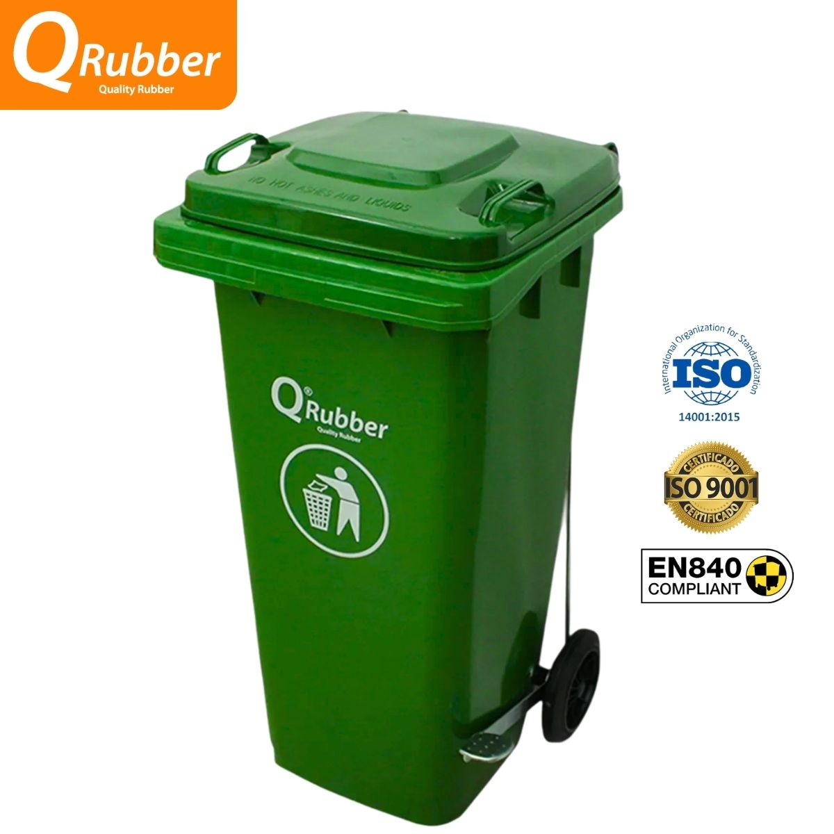 QRUBBER - Tacho de plástico (HDPE) 120 litros verde con pedal QRubber