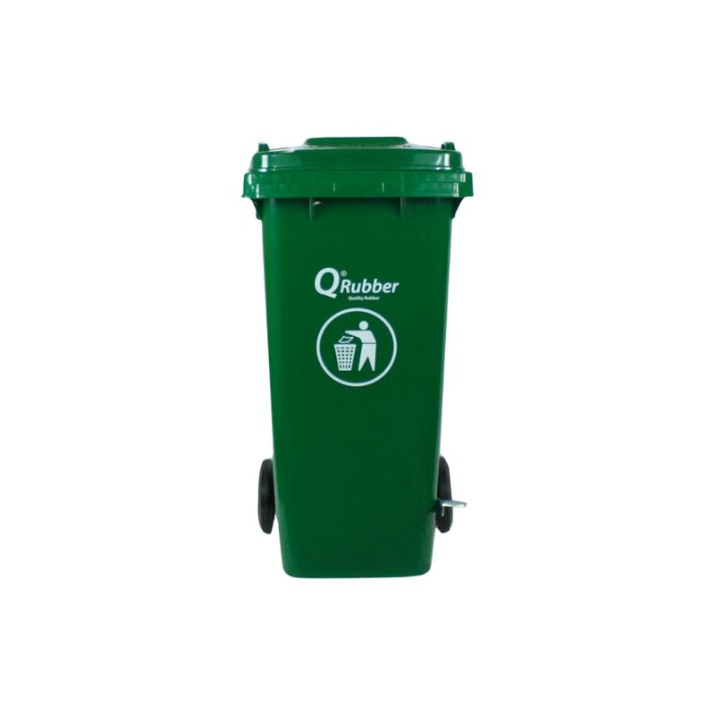 QRUBBER - Tacho de plástico (HDPE) 120 litros verde con pedal QRubber