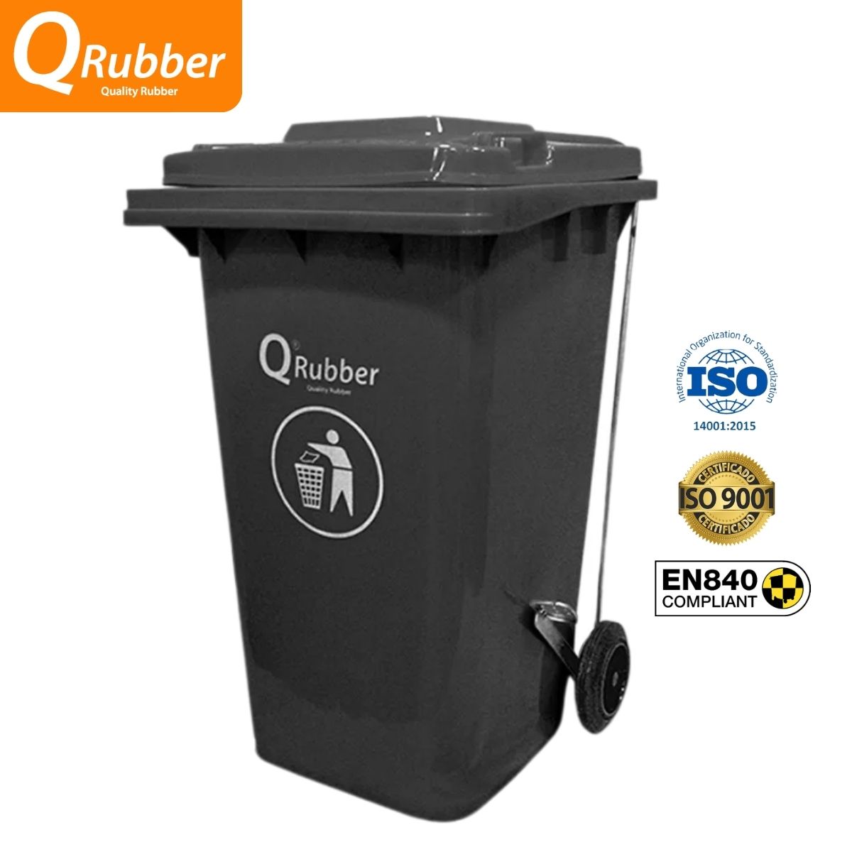 QRUBBER - Tacho de plástico (HDPE) 240 litros gris con pedal QRubber
