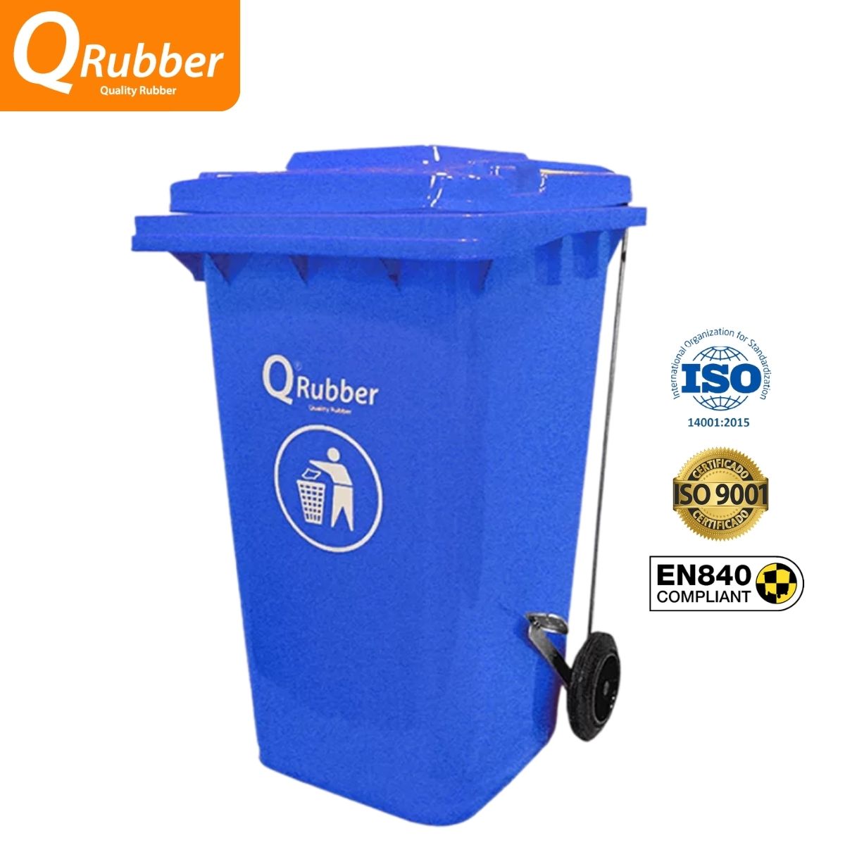 QRUBBER - Tacho de plástico HDPE 240 litros azul con pedal QRubber