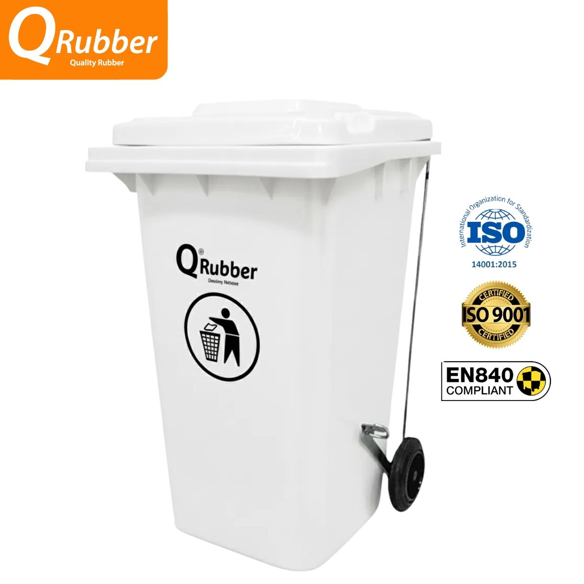 QRUBBER - Tacho de plástico de 240 litros blanco con pedal QRubber