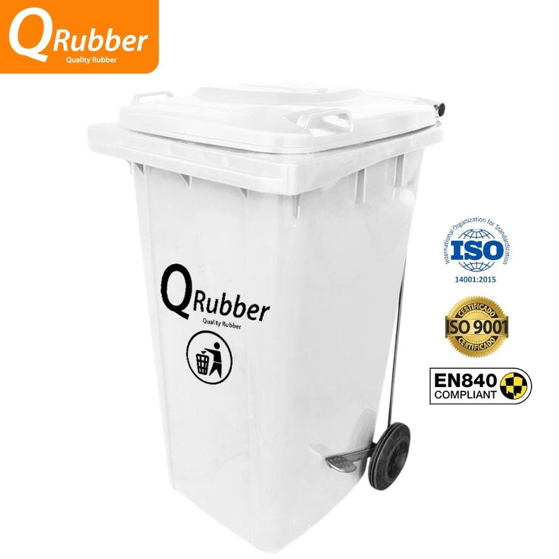 QRUBBER - Tacho de plástico (HDPE) 240 litros blanco con pedal QRubber