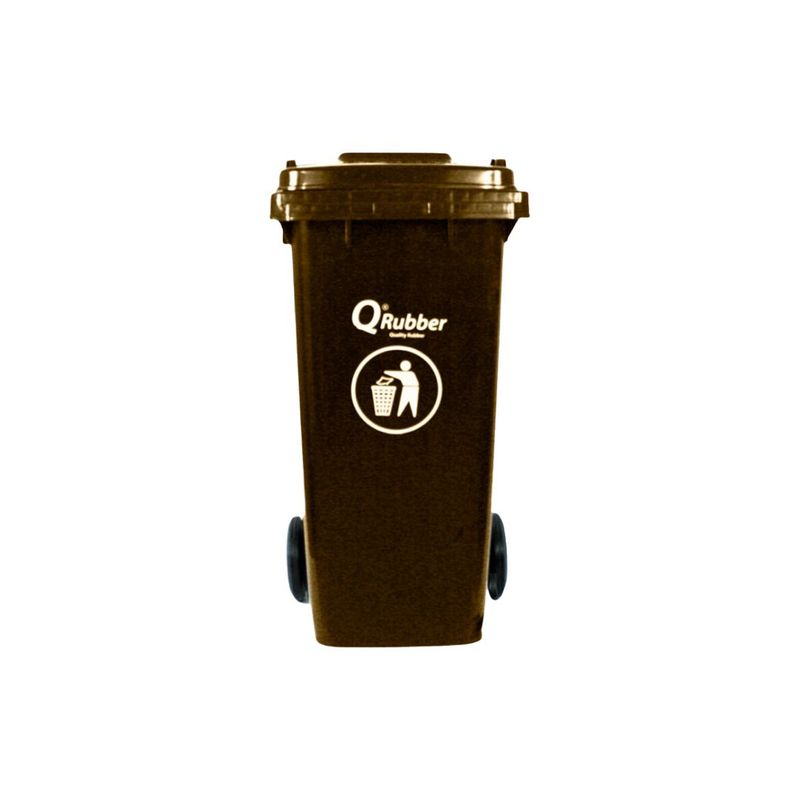 QRUBBER - Tacho de plástico (HDPE) 240 litros café con pedal QRubber