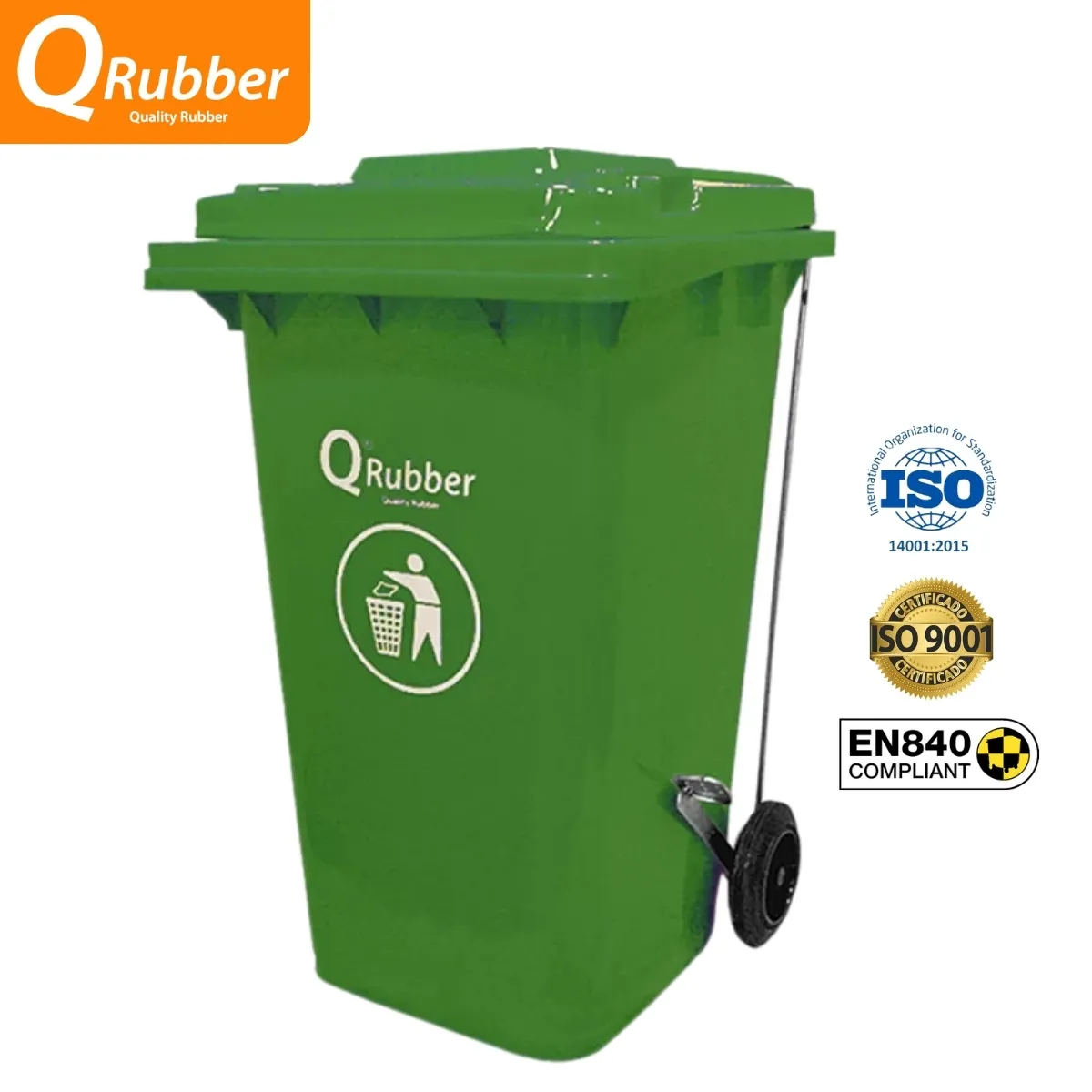 Tacho de plástico de 240 litros verde con pedal QRubber, marca QRUBBER - Foto Principal
