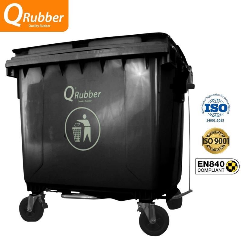 QRUBBER - Contenedor de plástico 660 litros gris con pedal QRubber