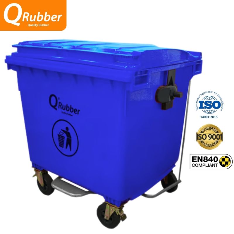 QRUBBER - Contenedor de plástico 1100 litros azul con pedal QRubber