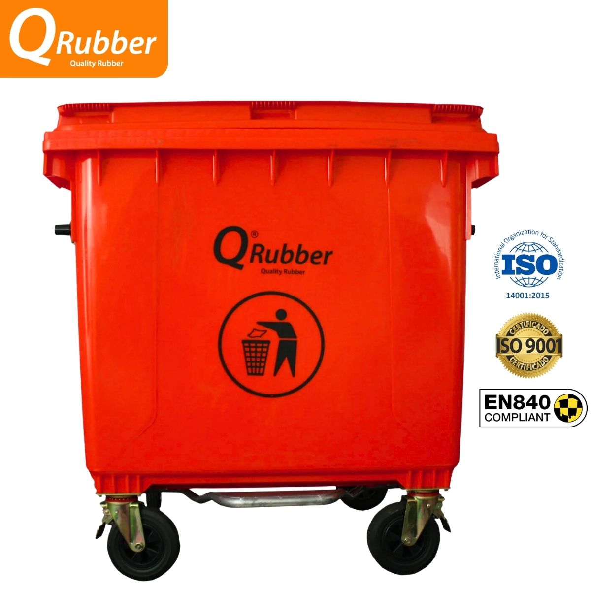 QRUBBER - Contenedor de plástico 1100 litros rojo con pedal - QRubber