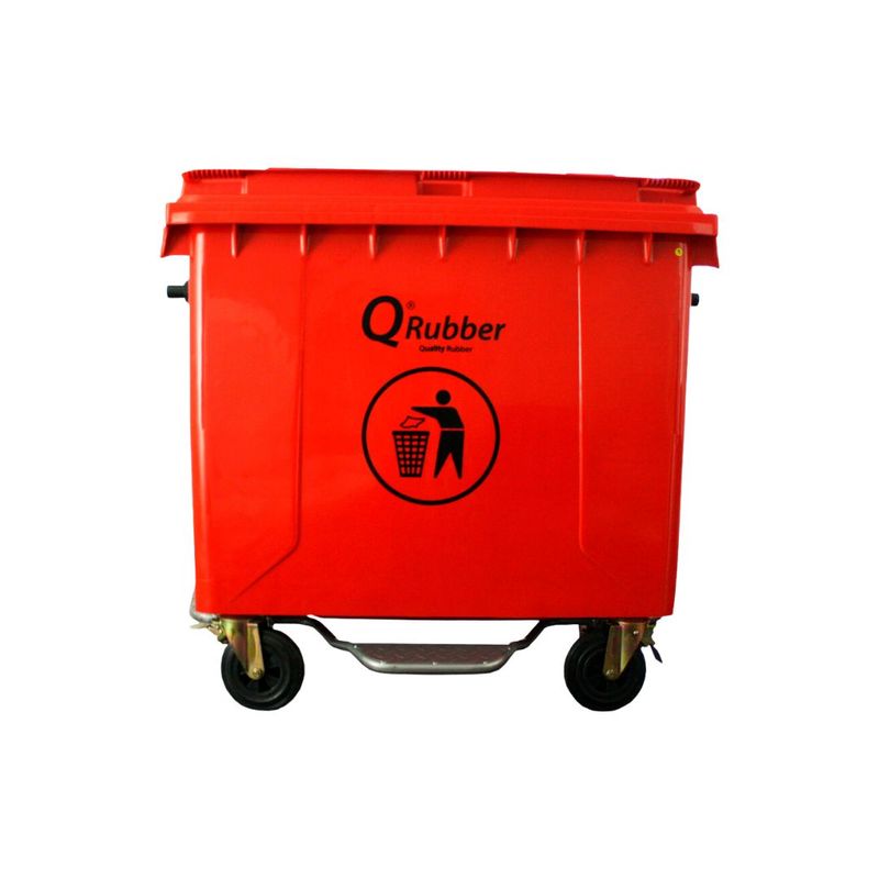 QRUBBER - Contenedor de plástico 1100 litros rojo con pedal QRubber
