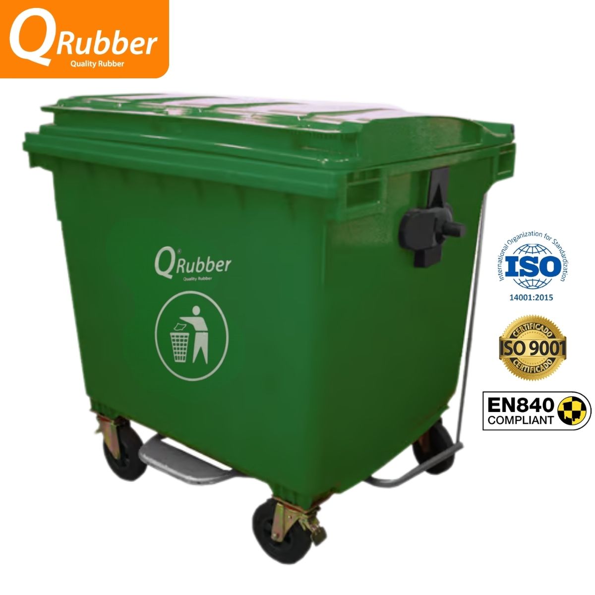 QRUBBER - Contenedor de plástico 1100 litros verde con pedal QRubber
