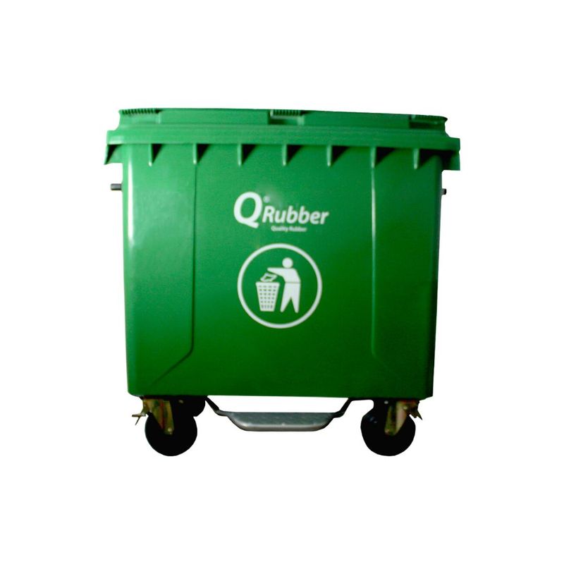 QRUBBER - Contenedor de plástico 1100 litros verde con pedal QRubber