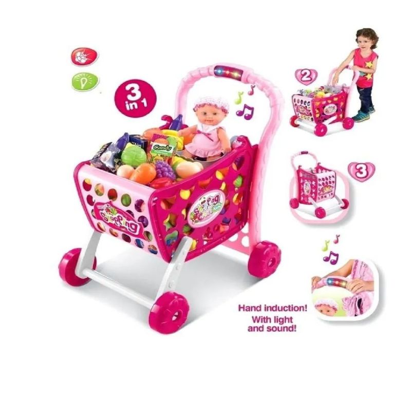 XION CHENG - Juguete 3 en 1 Coche de Compras Musical  con Accesorios