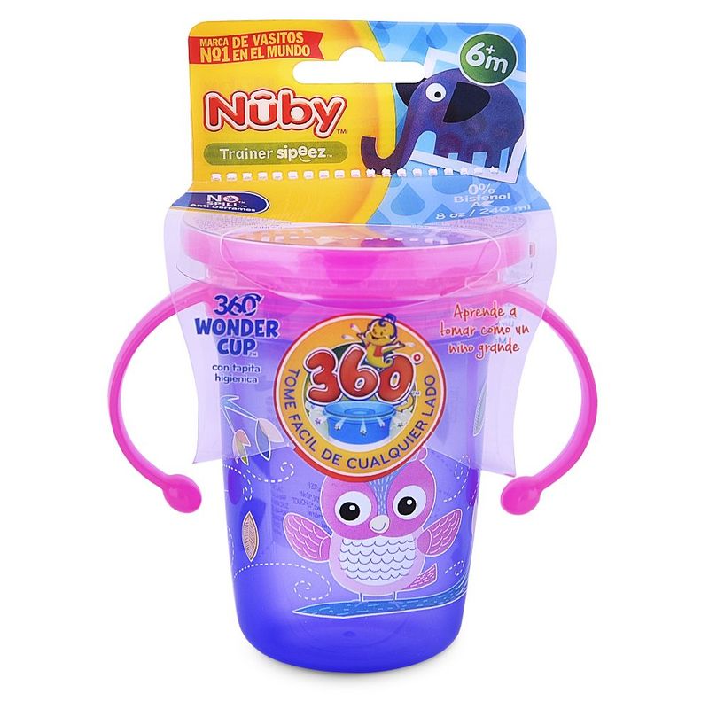NUBY - Vaso 360º 8 Onzas Lila C/tapa Con Asas Rosado Nuby
