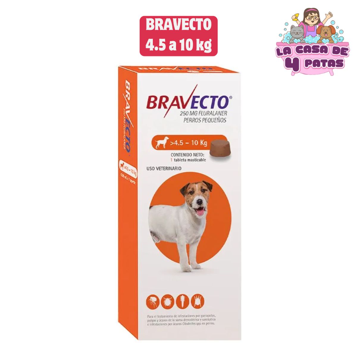 BRAVECTO - ANTIPULGAS Bravecto 4.5 a 10kg 1 tableta masticable