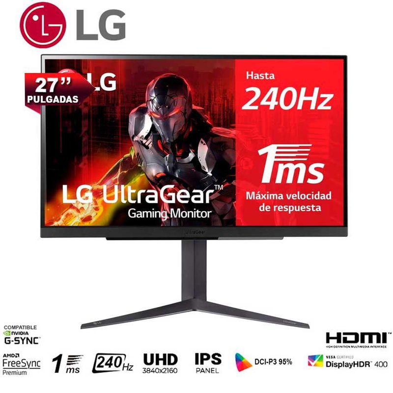 LG - Monitor 240Hz Gamer LG 27GR83Q-B QHD IPS HDR10 1ms UltraGear