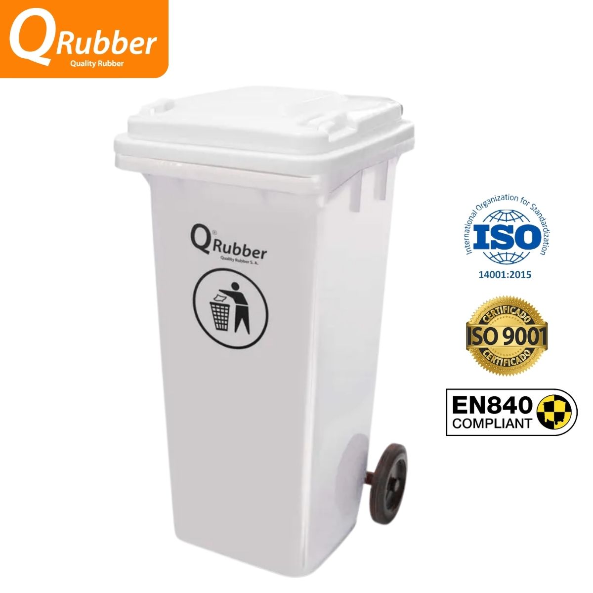 QRUBBER - Tacho de plástico (HDPE) 120 litros blanco QRubber