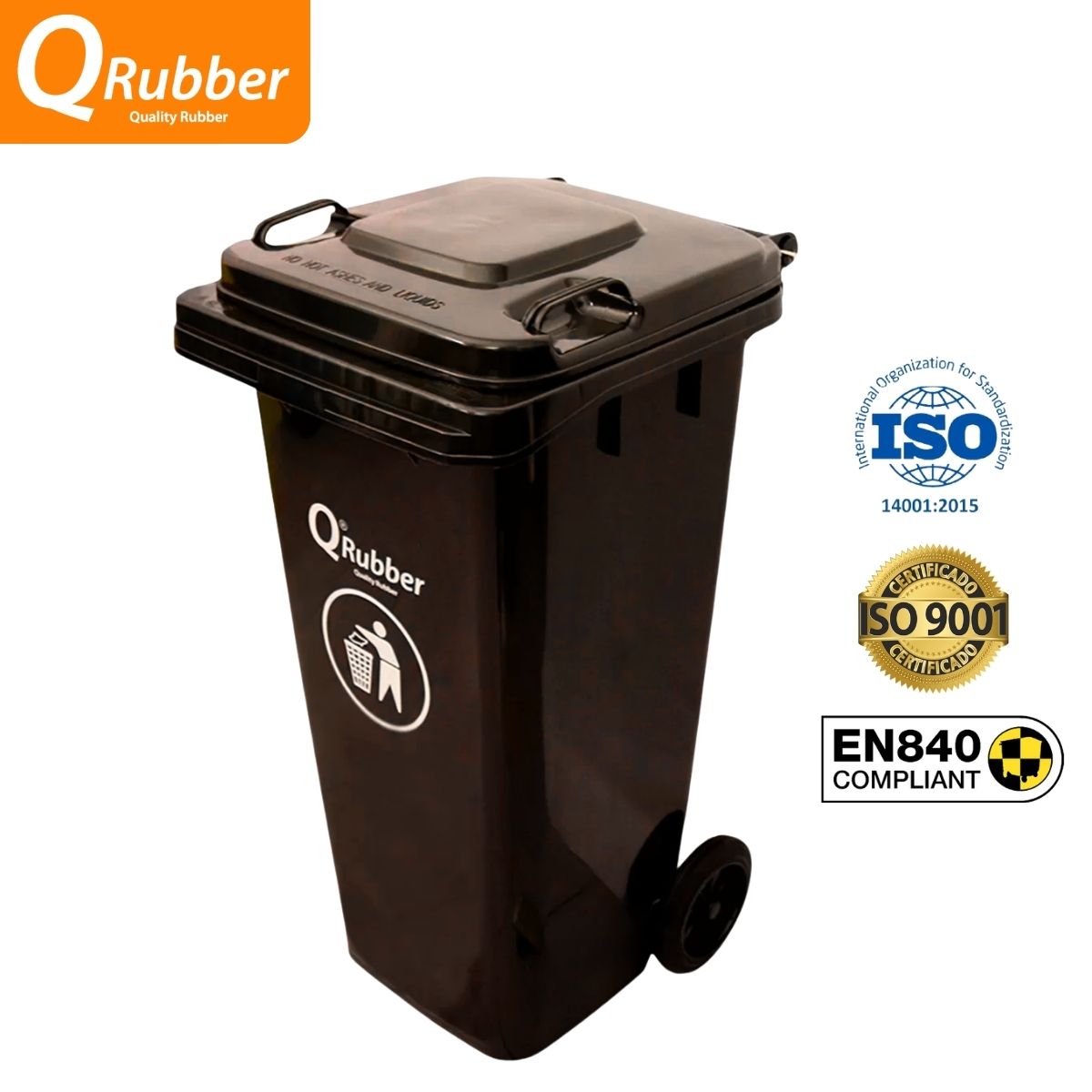 QRUBBER - Tacho de plástico (HDPE) 120 litros café QRubber