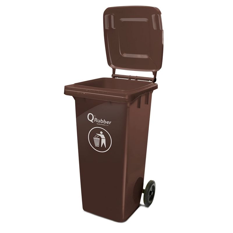 QRUBBER - Tacho de plástico (HDPE) 120 litros café QRubber