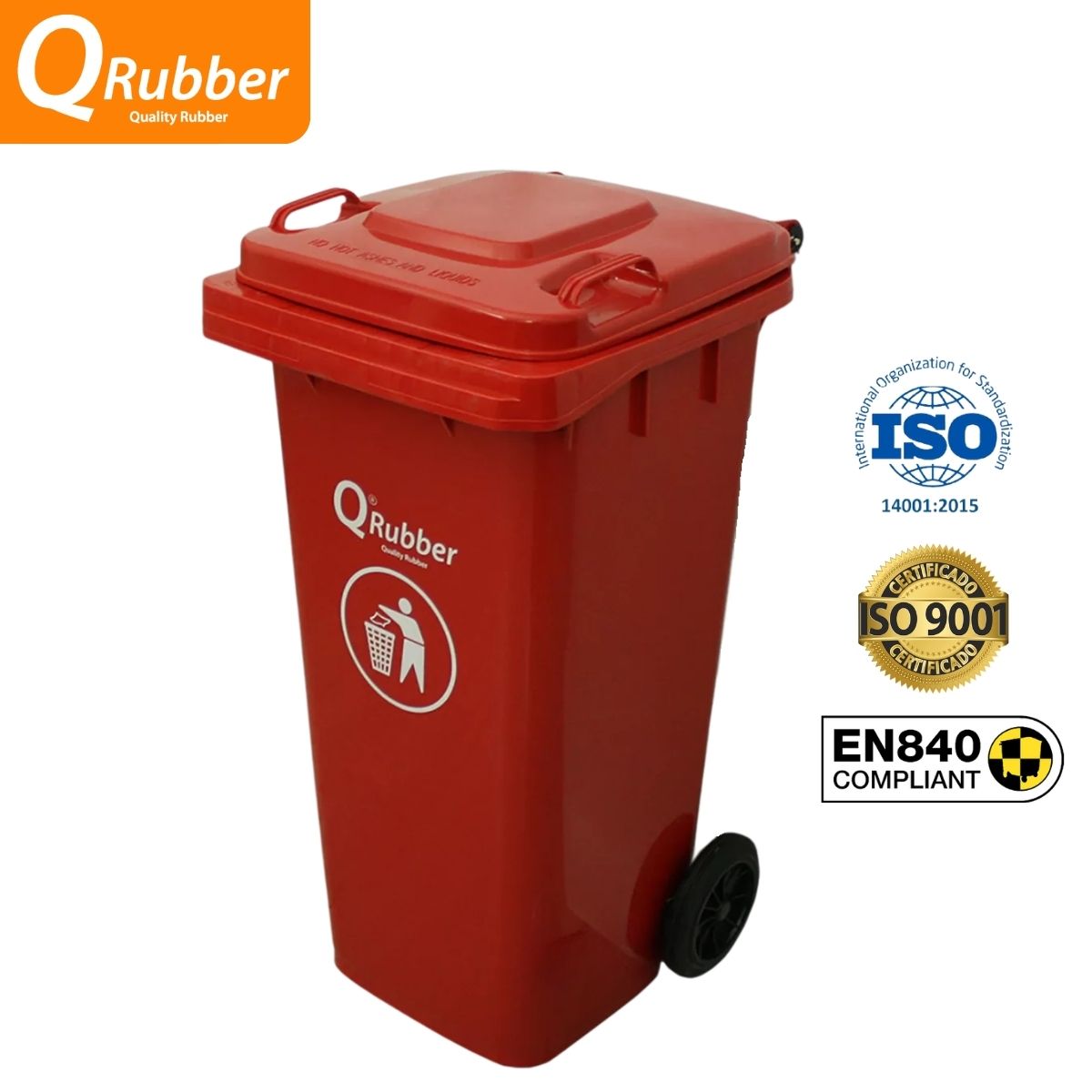 QRUBBER - Tacho de plástico (HDPE) 120 litros rojo QRubber