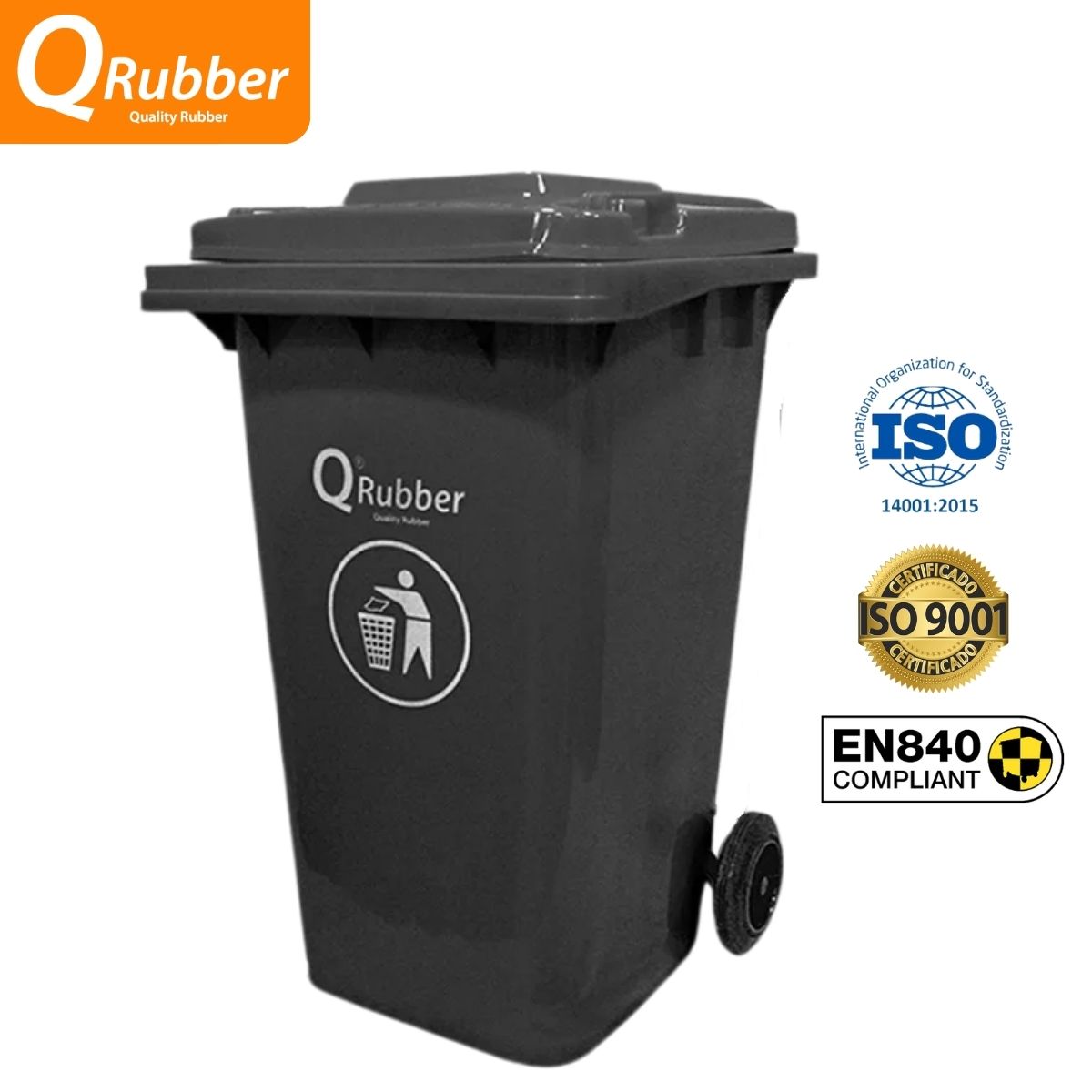 QRUBBER - Tacho de plástico (HDPE) 240 litros gris QRubber