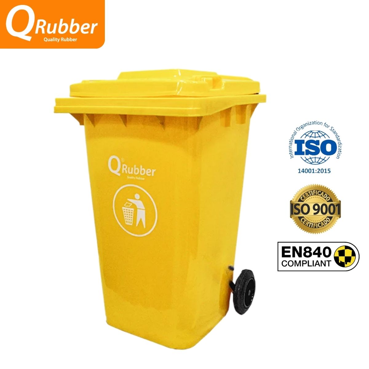 QRUBBER - Tacho de plástico (HDPE) 240 litros amarillo QRubber