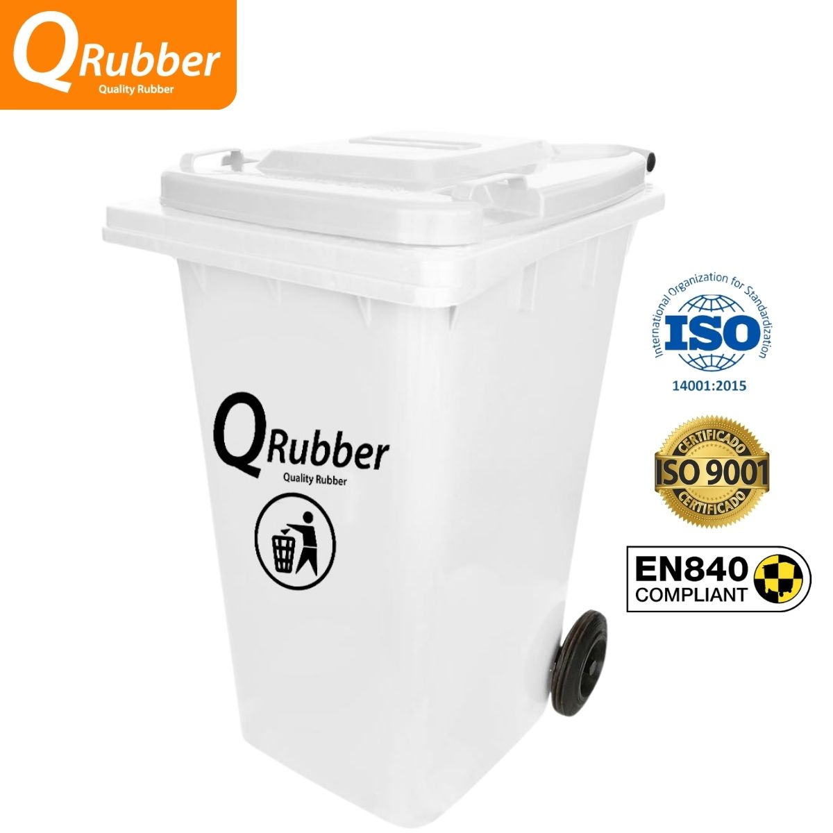 QRUBBER - Tacho de plástico (HDPE) 240 litros blanco QRubber