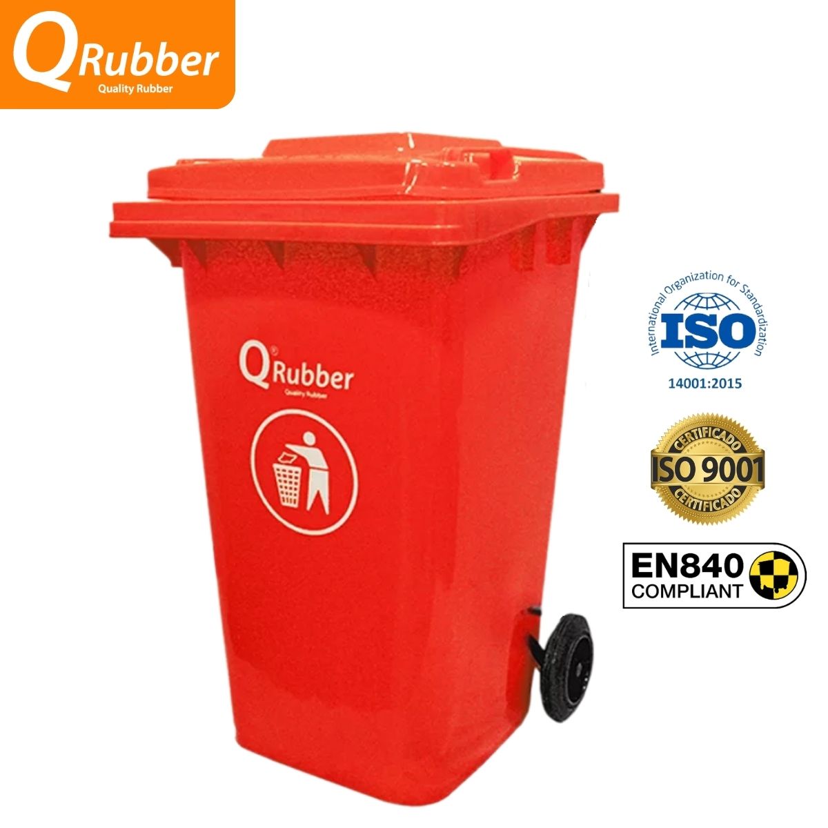 QRUBBER - Tacho de plástico de 240 litros rojo QRubber