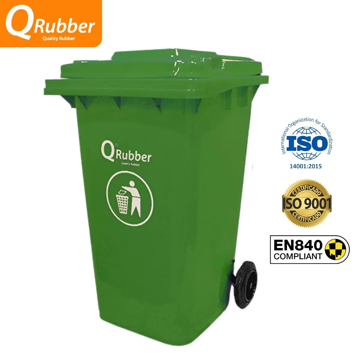 QRUBBER - Tacho de plástico (HDPE) 240 litros verde QRubber