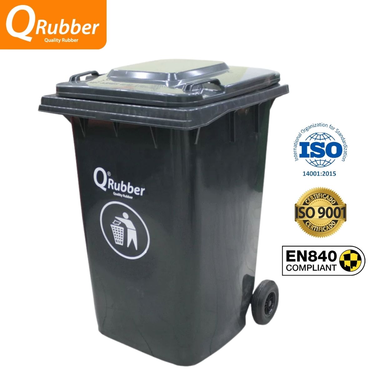 QRUBBER - Tacho de plástico (HDPE) 360 litros gris QRubber