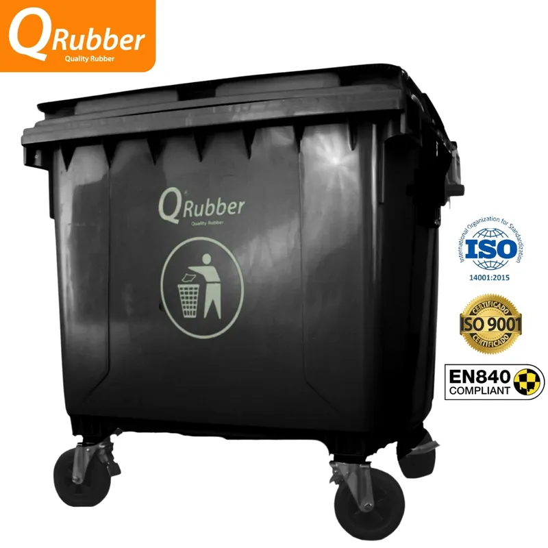 QRUBBER - Contenedor de plástico (HDPE) 660 litros gris QRubber