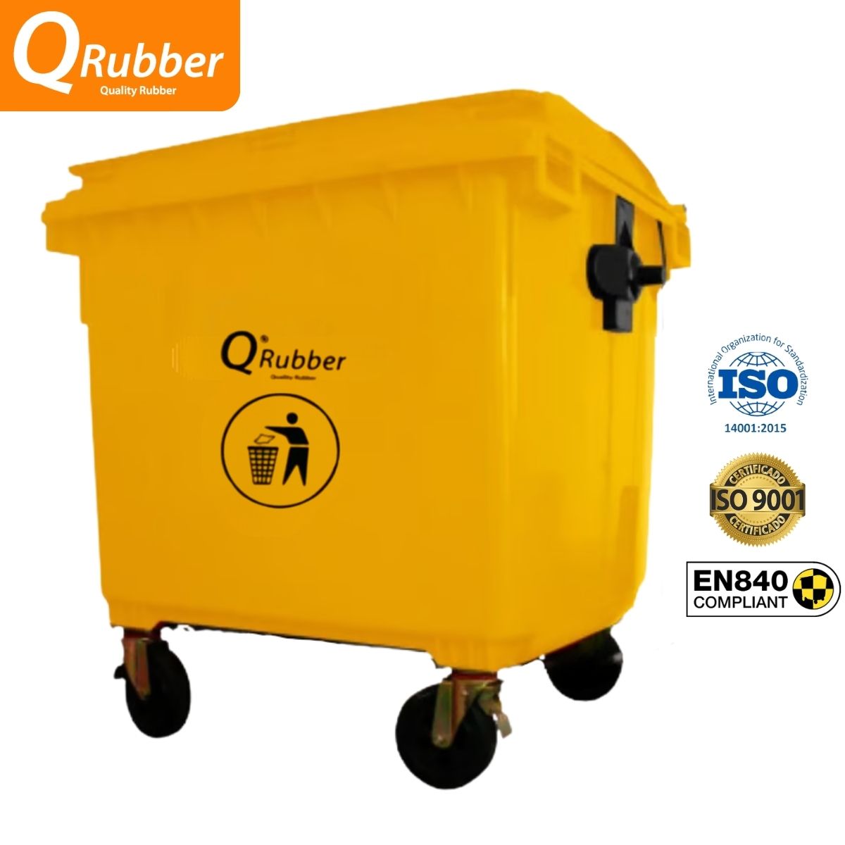 QRUBBER - Contenedor de plástico (HDPE) 1100 litros amarillo QRubber