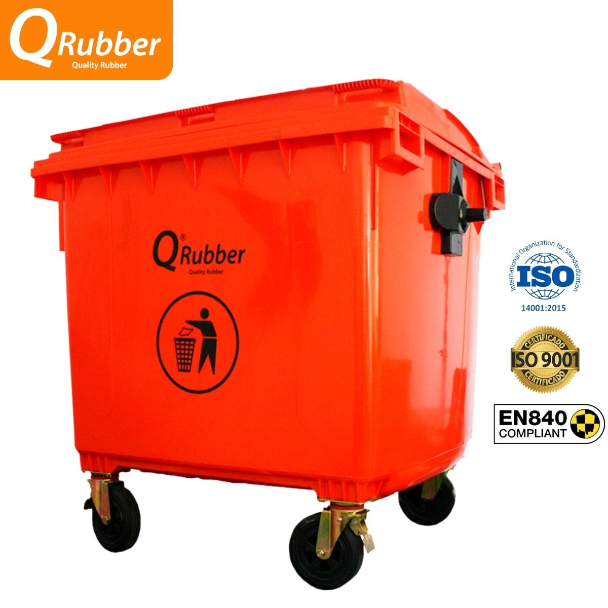 QRUBBER - Contenedor de plástico 1100 litros rojo QRubber