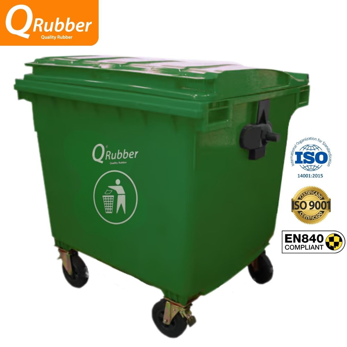 QRUBBER - Contenedor de plástico (HDPE) 1100 litros verde QRubber
