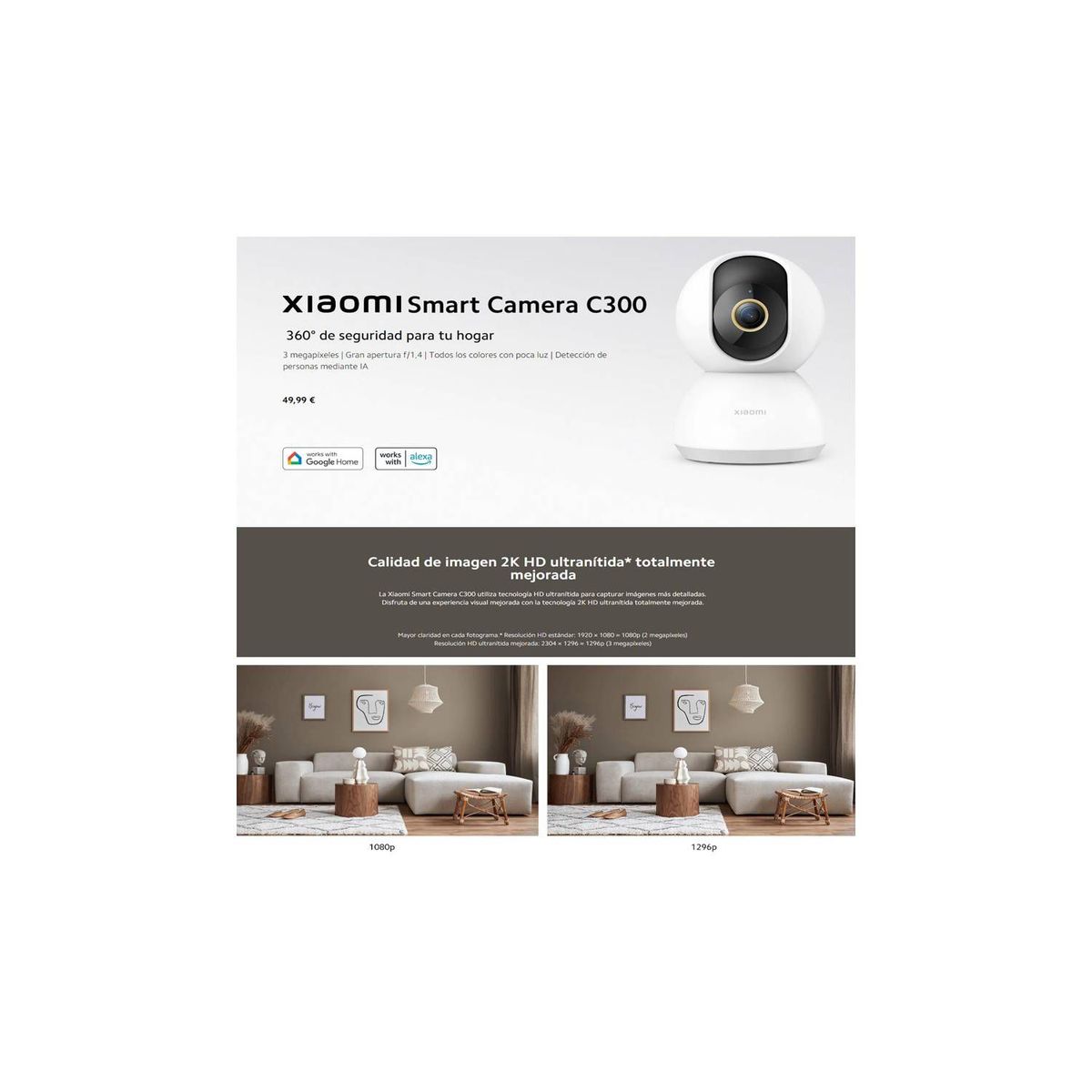 XIAOMI - Camara de Seguridad Xiaomi Smart C300 2K 360°