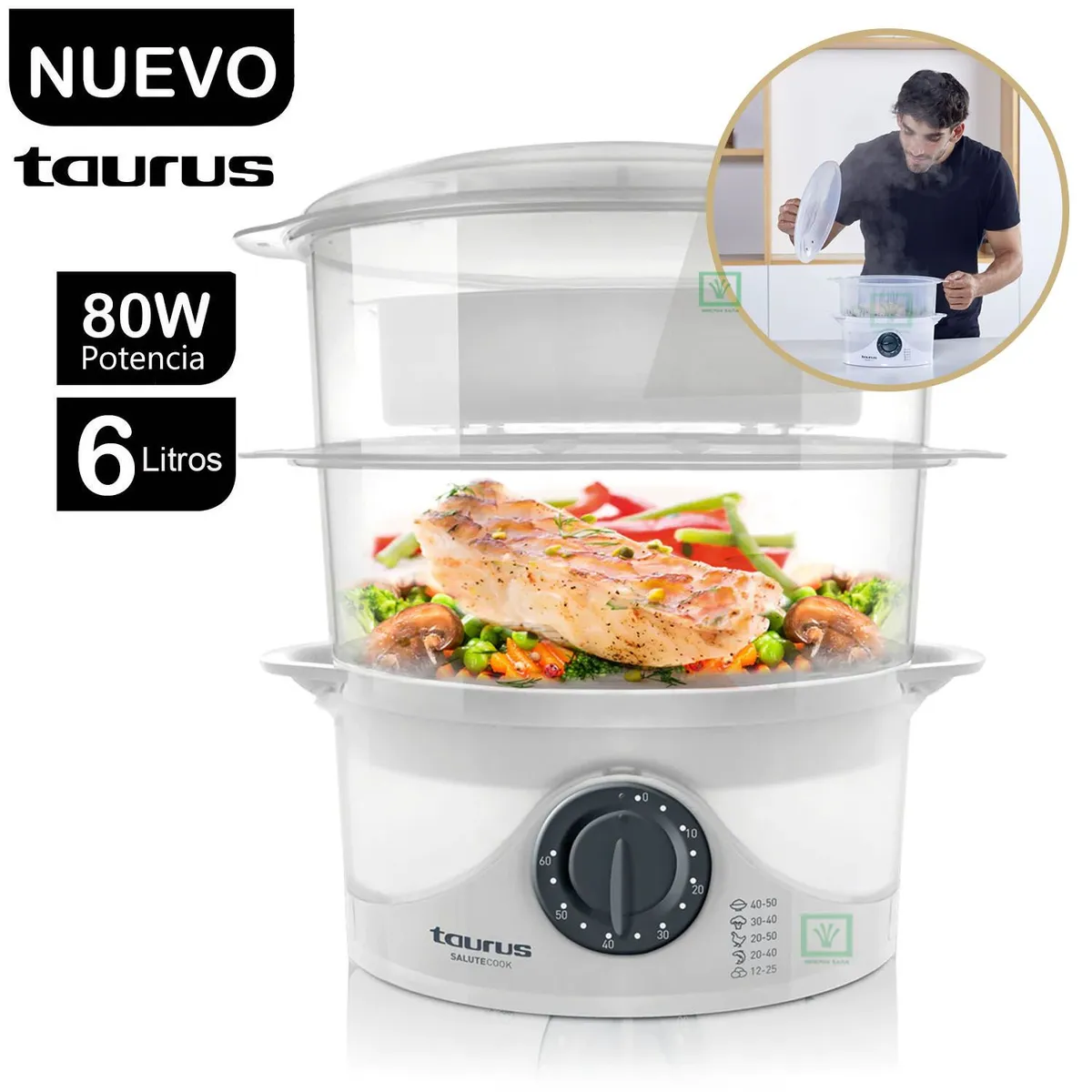 TAURUS - Vaporera de Alimentos Taurus SALUTECOOK Blanco
