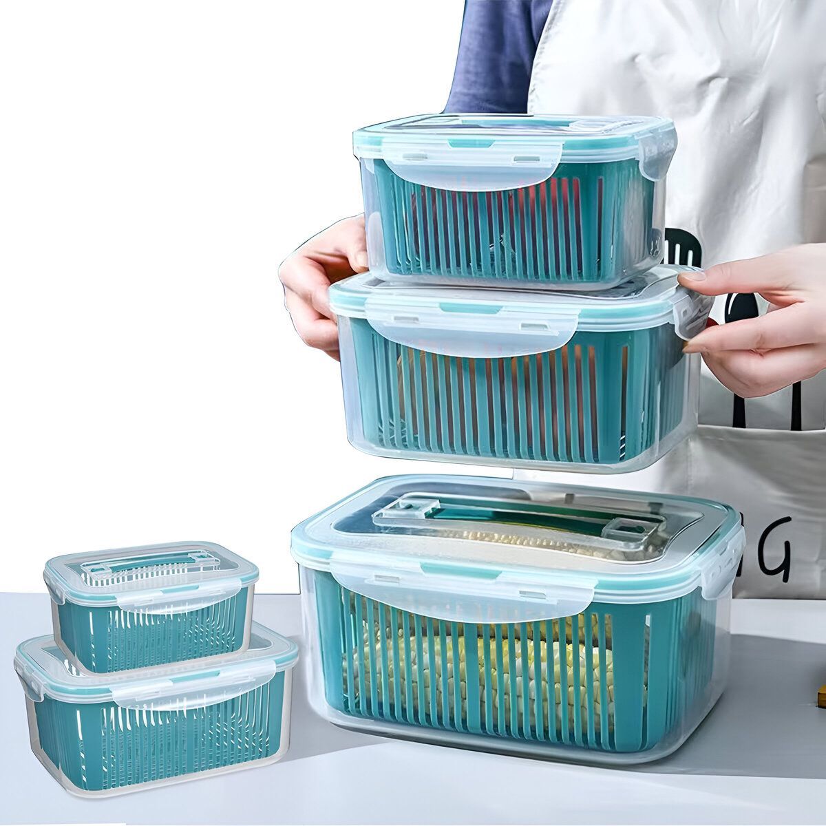 ELMEJORPRECIO - Set De 5 Tápers Con Escurridor Verde