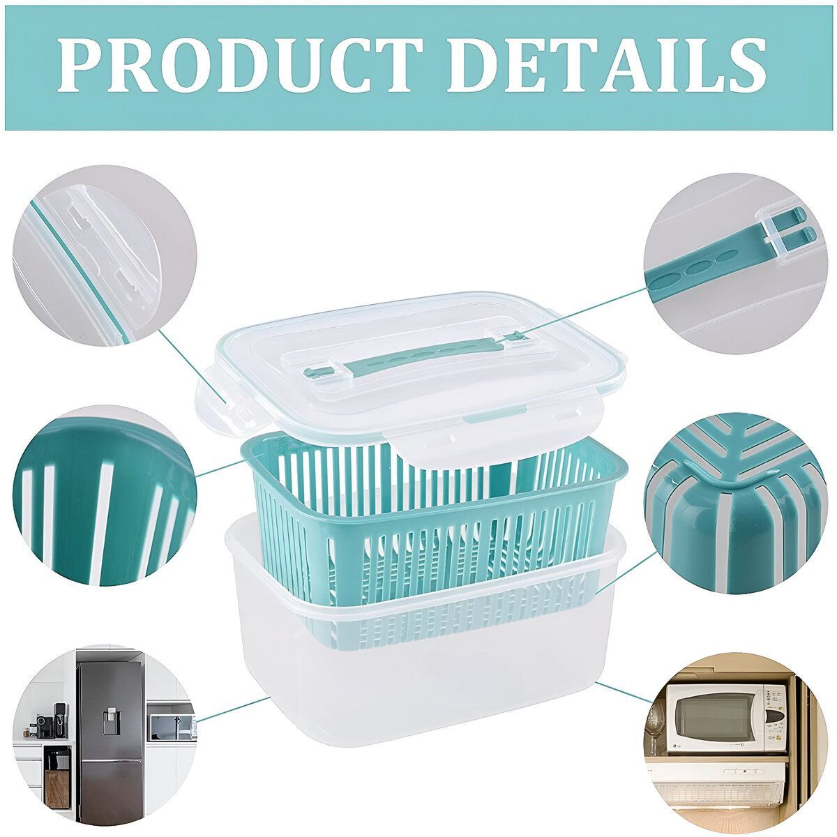 ELMEJORPRECIO - Set De 5 Tápers Con Escurridor Verde