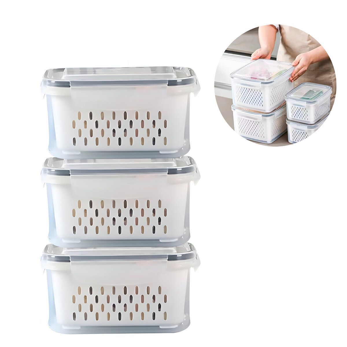 ELMEJORPRECIO - Set De 3 Tápers Herméticos Con Escurridor De 4 Litros