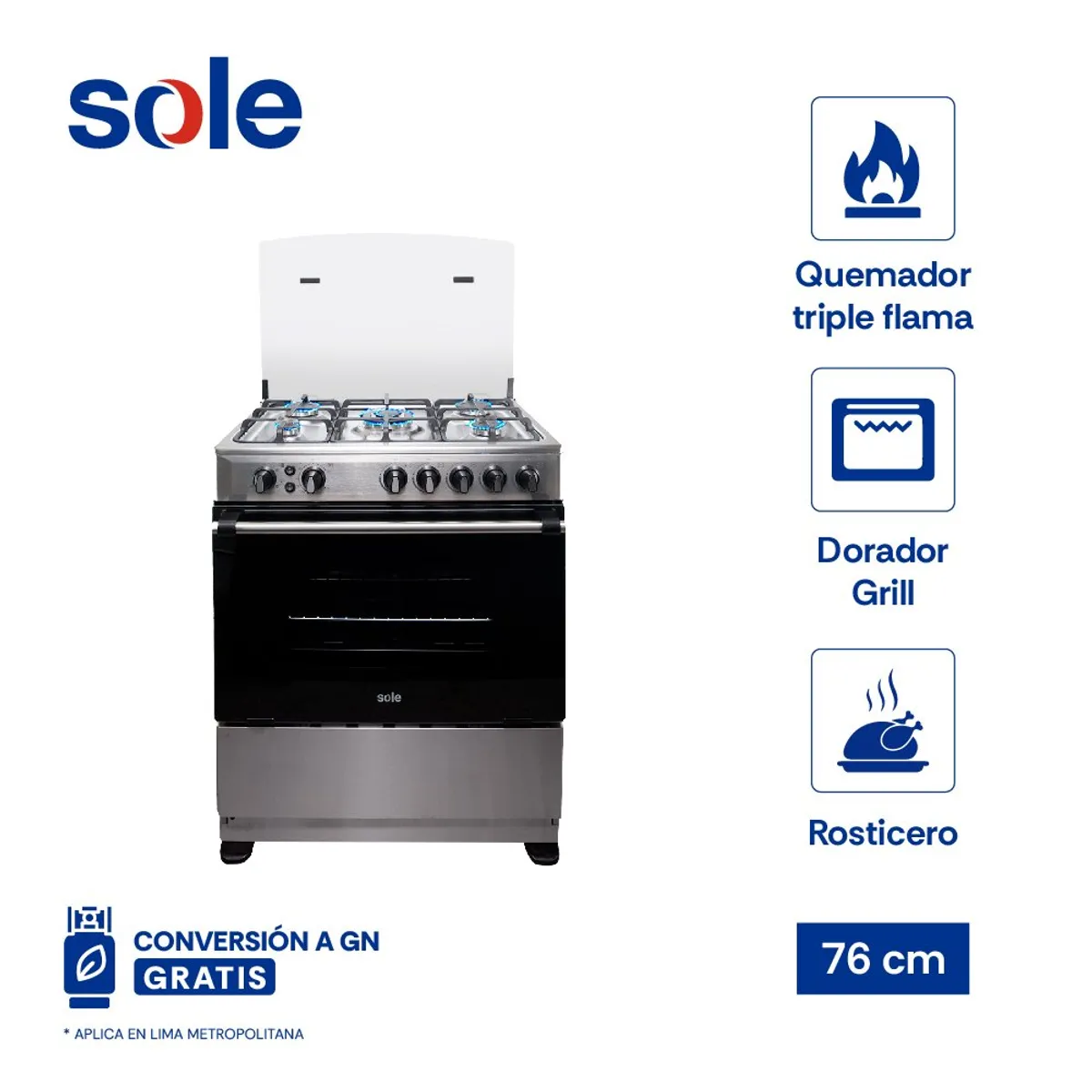 SOLE - Cocina De Pie Sole Dubai Glp/Gn 76 Cm 5 Hornillas